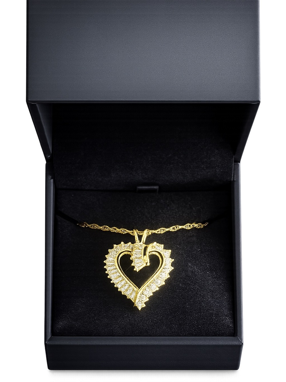 New 14k Gold Over Sterling Silver Cubic Zirconia Baguette Heart Pendant Necklace